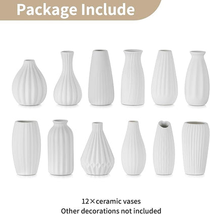 White Ceramic Vase for Table Decor: NUPTIO Small Bud Vases for Flowers - Set of 12 Centerpiece Table Decorations for Wedding Dining Room Christmas Home