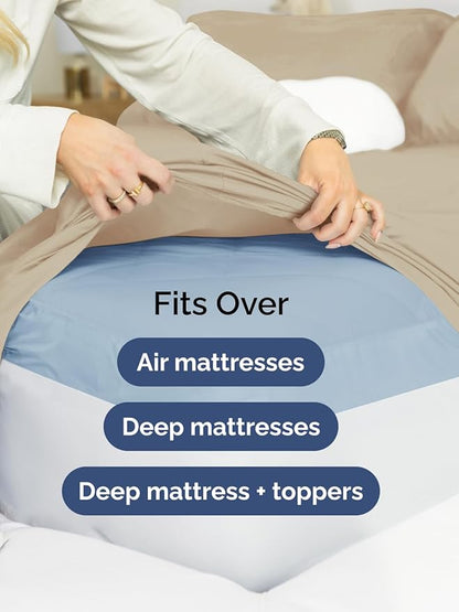 Extra Deep Split King Sheet Set - 7 Piece Breathable & Cooling Sheets - Hotel Luxury Bed Sheets Set - Easy & Secure Fit - Soft, Wrinkle Free & Comfy Sheets Set - Cream Sheet Set w/Extra Deep Pockets