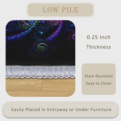 Psychedelic Swirl Rug 4x5, Washable Trippy Spiral Rugs for Living Room Bedroom, Multicolor Fractal Art Area Rug for Home Decor, Non Slip Backing Floor Carpet with Gripper - 4 x 5 ft