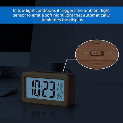 everwood Wooden Digital Battery Operated Alarm Clocks for Bedrooms, Beside, Table, Desk