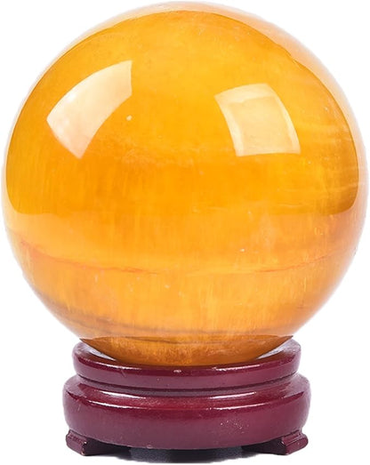 JIC Gem Extra Large Yellow Fluorite Crystal Sphere,Decorative Crystal Ball Yellow Gemstone Sphere for Meditation,Office Table Decorations 100-110mm