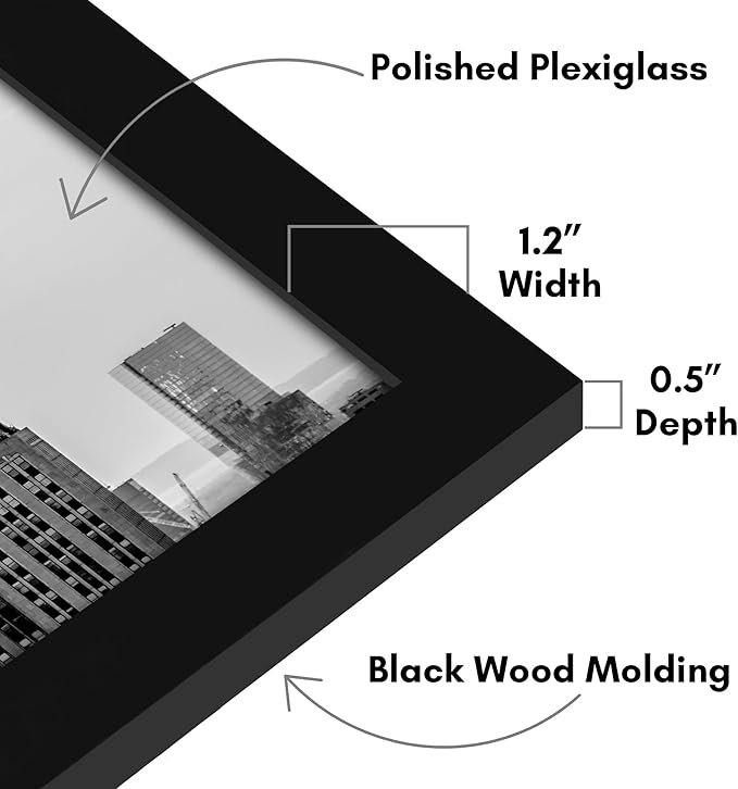 Americanflat 14x22 Picture Frame with Polished Plexiglass - Black Picture Frame - Wide Photo Frames Made of Engineered Wood for Vertical or Horizontal Wall Display - Epic Collection - Black