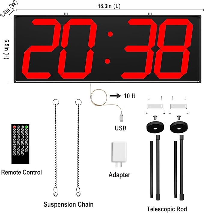 Digital Wall Clock with Double Sided Display, Large LED Clock with Timer,Alarm,Temperature and Date,Two Faced Hanging Digital Clock Large Display for Multiple Public Places(Red)