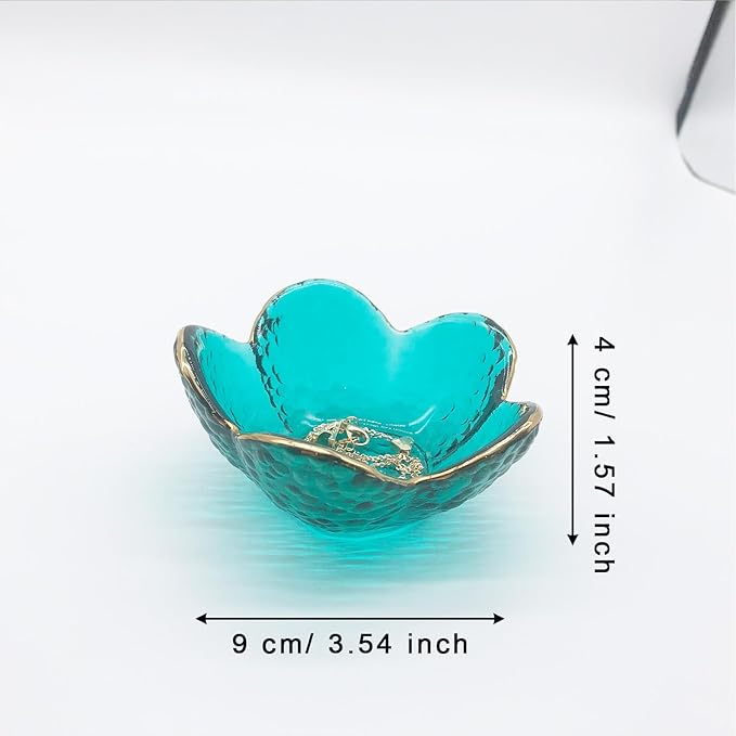 Green Flower Ring Jewelry Tray, Small Glass Jewelry Dish for Women, Room Decor Trinket Tray for Earrings Necklaces, Wedding Engagement Ring Holder, Key Dish Jewelry Plate Bowl Gift