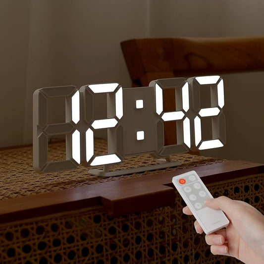 mooas 3D Pure Slim M LED Clock, Multi-Function LED Digital Clock (Calendar, Alarm, Temperature) (11.8" Slim M White Wall Clock with Remote Control)