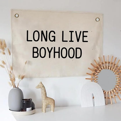 Canvas Banner Hanging Flag Banner for Nursery and Playroom Wall Décor for Kids Trendy Room Décor for Boys and Girls (Long live boyhood)