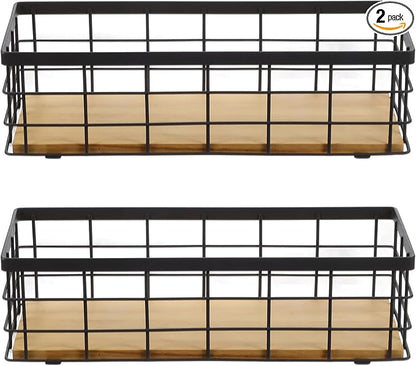 2 Pack Small Wire Baskets, Narrow Rustic Storage Bin for Bathroom Counter, Farmhouse RectangleOrganizer Tray for Kitchen Countertop, Pantry, RV, Office Decorative