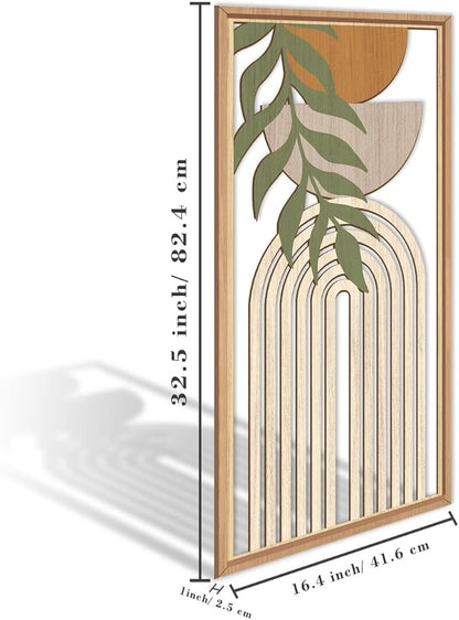 IARTTOP Large Boho Wood Wall Art Framed Mid-century Modern Wooden Wall Decor Set of 3 Green Bohemian Abstract Wall Art Decor For Bedroom Living Room Office-16 x32