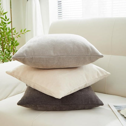 Sunday Praise Beige Throw Pillow Covers 18x18 Inch Set of 2 Soft Cozy Chenille Decorative Square Pillow Cases Farmhouse Accent Solid Neutral Cushion Covers for Couch Sofa Chair Bed Home Décor