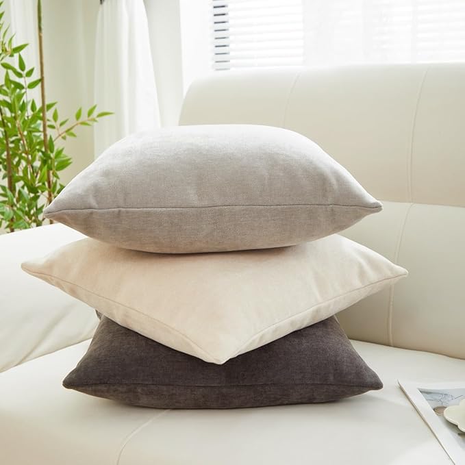 Sunday Praise Beige Throw Pillow Covers 20x20 Inch Set of 2 Soft Cozy Chenille Decorative Square Pillow Cases Farmhouse Accent Solid Neutral Cushion Covers for Couch Sofa Chair Bed Home Décor