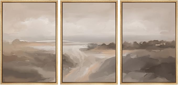 MUDECOR Framed Canvas Print Wall Art Serene Landscape Neutral Coastal Illustrations Realism Decorative for Living Room, Bedroom, Office - 16"x24"x3 Natural