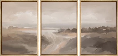 MUDECOR Framed Canvas Print Wall Art Serene Landscape Neutral Coastal Illustrations Realism Decorative for Living Room, Bedroom, Office - 16"x24"x3 Natural