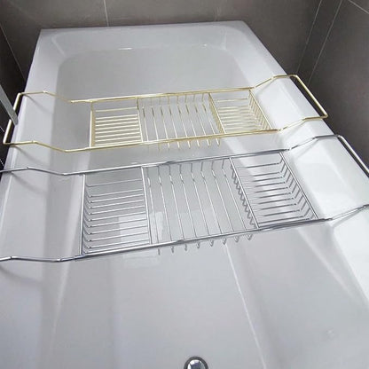 Stainless Steel Expandable Shower Bathtub Tray Over Tub Bath Caddy Expandable Bath Caddy for The Elegant Tub Chrome Polished (Silver)