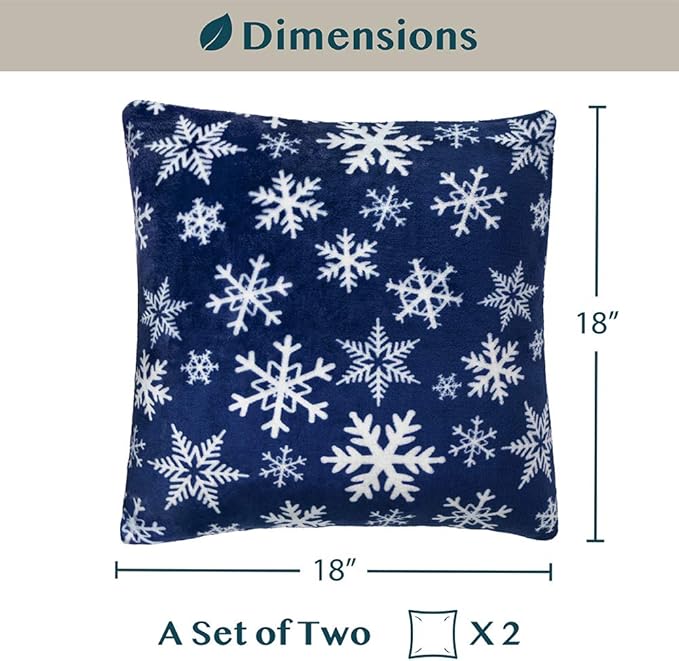 PAVILIA Holiday Throw Pillow Covers 18x18 Set of 2, Decorative Pillow Cases Bed Sofa Couch, Christmas Winter Accent Decor Cushion Bedroom Living Room, Velvet Square Euro Sham Covers, Snowflake Blue