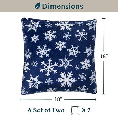 PAVILIA Holiday Throw Pillow Covers 18x18 Set of 2, Decorative Pillow Cases Bed Sofa Couch, Christmas Winter Accent Decor Cushion Bedroom Living Room, Velvet Square Euro Sham Covers, Snowflake Blue
