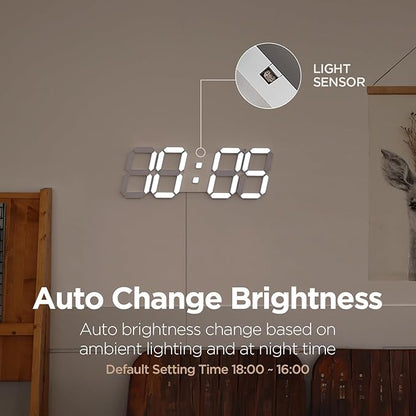 mooas 3D LED Clock, Multi-Function LED Clock (Calendar, Alarm, Temperature) (15.3" Big Plus White Wall Clock with Remote Control)