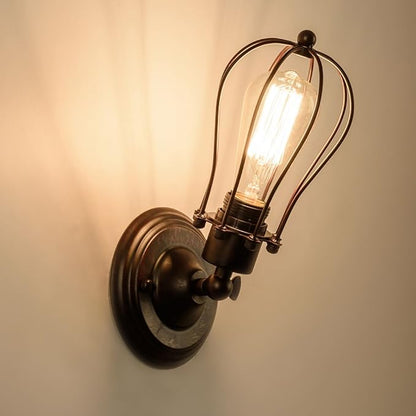 LULING Industrial Wall Sconce Vintage Lighting Adjustable Lamp Rustic Wire Metal Cage Wall Light Shade Edison Style Antique Fixture Porch Mirror (No Bulb) (Bronze Color) (Rust)