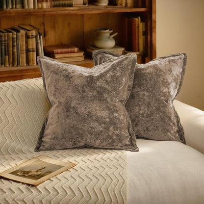 Velvet Pillow Covers 2 Pack Soft 26x26 Pillow Covers Solid Square Euro Shams Decorative Couch Pillow Cases with Wide Border for Sofa Bed Home Decor,Brown