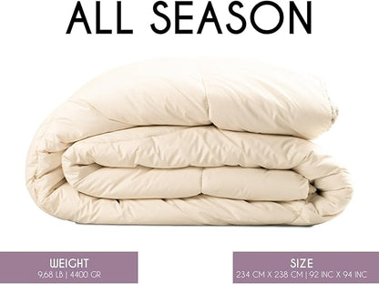 Queen All-Season Warm Fine Alpaca Duvet - Premium Cotton Cover, 4,66 lb Filling, Ideal for Year-Round Comfort, Lightweight & Temperature-Regulating, 92 x 94 inches
