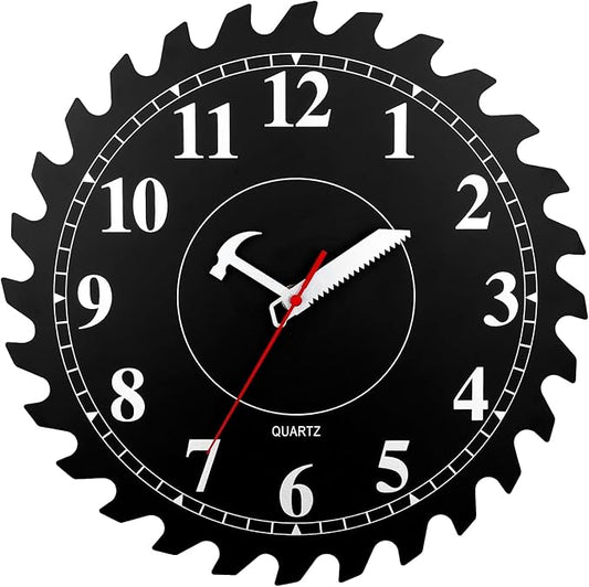 12 Inch Wall Clock with Circular Saw Blade Dial, Handsaw and Hammer Pointer,Great Decor for Home,Workshop and Man Cave (Black)