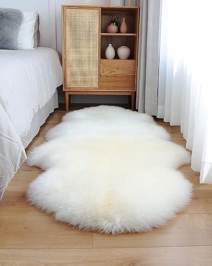 HUAHOO Premium Genuine Sheepskin Rug Real Australia Sheepskin Natural Luxury Fluffy Lambskin Fur Area Rug Seat Covers for Kids Bedroom Sofa Chair Cover Pets Dogs Mat Double Pelt/2' x 6' White/Ivory