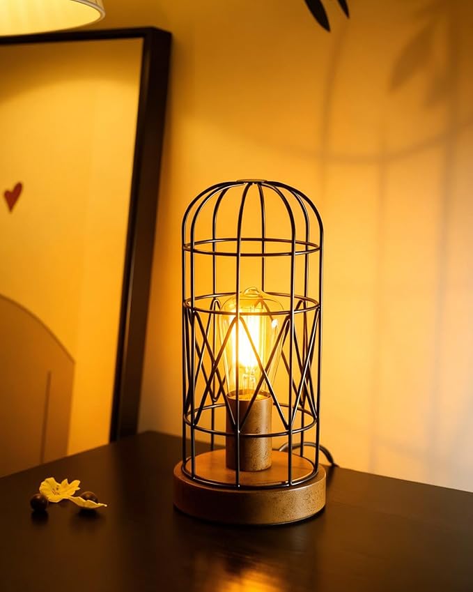 Unique Industrial Cage Table Lamp with Touch Control & Dimmable Light - 28" Metal Mesh Desk Lamp with 3-Way Dimmer, E26 Socket, Includes LED Bulb, Black