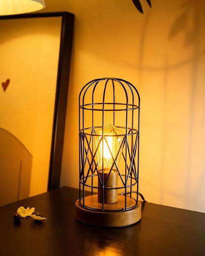 Unique Industrial Cage Table Lamp with Touch Control & Dimmable Light - 28" Metal Mesh Desk Lamp with 3-Way Dimmer, E26 Socket, Includes LED Bulb, Black