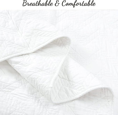 Cozy Line Home Fashions 100% Cotton Geometric Modern Zig Zag Stitch Solid White Quilt Bedding Set, Coverlet, Bedspread Lightweight for All Season (Chevron - White, Twin - 2 Piece)