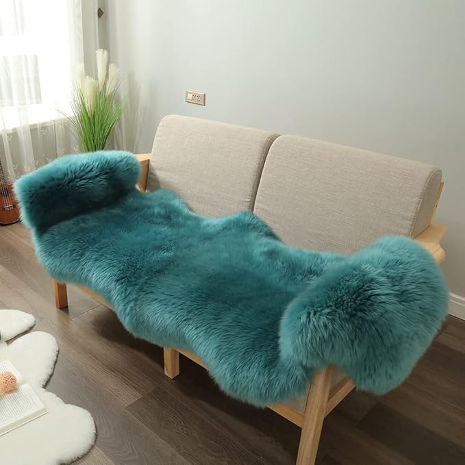 LLB Genuine Sheepskin Area Rug Wool Rug Fur Carpet Fluffy Shaggy Fur Rug for Living Room Kids Bedroom Real Sheepskin Throw Lambskin Rugs Sofa Mat Chair Seat Covers (Peacock Blue, 2 x 6 ft Sheepskin)