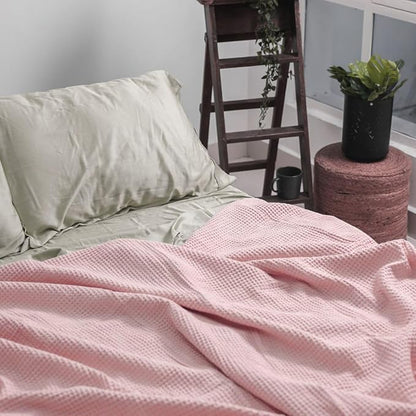 Salt Earth GOTS Certified 100% Organic Cotton Throw Blanket, 108"x90" Waffle Blankets & Throws for Bed, Throw Blanket for Couch, Cozy Christmas Blankets and Throws for Christmas Gifts (Misty Rose)