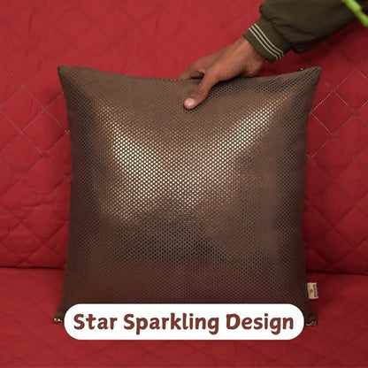 Star Sparkling Suede Leather Pillow Cover, Square Soft Golden Metallic Throw Pillow Covers, Pillow Cases for Home Décor, Sofa, Couch Chair, Car (22x22 Inches, Sparkling Dark Grey Pack of 2)