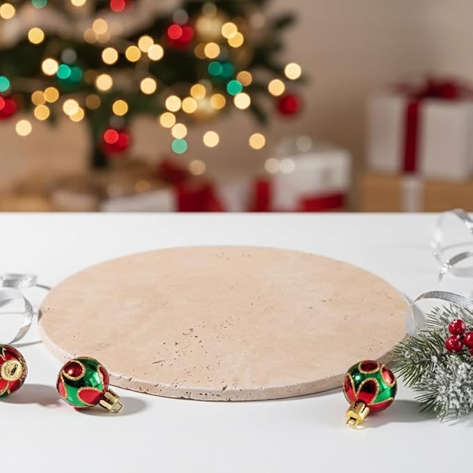 Handcrafted Travertine Tray – Bathroom Counter Organizer, Jewelry Tray, Perfume Organizer & Decorative Tray for Vanity Accessories, Coffee Table Decor & Bathroom Countertop,Stone Tray (Round, Natural)