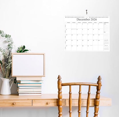 2026 Calendar - Wall Calendar 2026 from January 2026 - June 2027, 18 Months Calendar with Premium Paper, Twin-Wire Binding & Hanging Hook, 12" x 14.5", Black