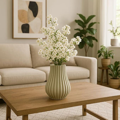 Ceramic Vase for Home Decor – Sculptural 3D Design Living Room Vase for Bedroom, House, Room, or Office Accent – Ribbed Decorative Flower Accent and Table Accents – 11” Green