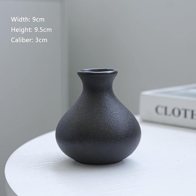 Black Ceramic Vase Set of 5 - Small Bud Vases for Flowers, Mini Decorative Vases for Rustic Weddings & Home Decor | Assorted Floral Arrangement Centerpieces for Table, Cabinet, Living Room & Entryway