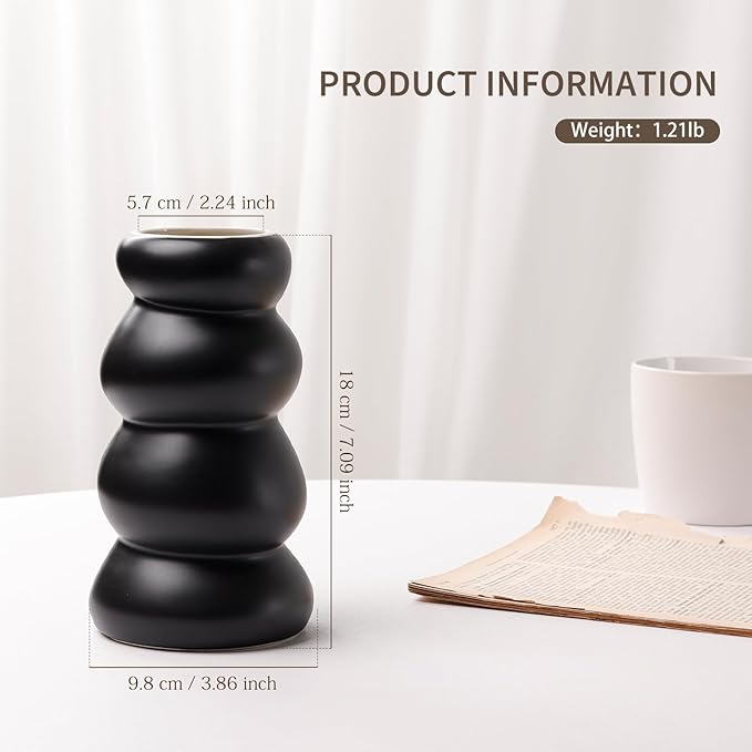 BosilunLife Ceramic Vase with Stacked Bubble Design – Boho Modern Sculptural Flower Vase for Home Decor, Shelf or Table Centerpiece (Black)