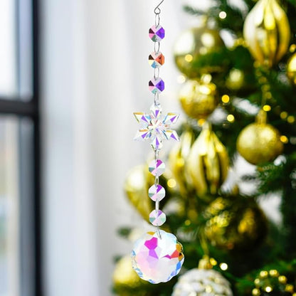 Christmas Tree Decoration Snowflake Crystal Ornaments Suncatcher Hanging Sun Catcher with Chain Pendant Ornament for Window Home Garden Christmas Party Wedding Decoration (Snowflake-A)
