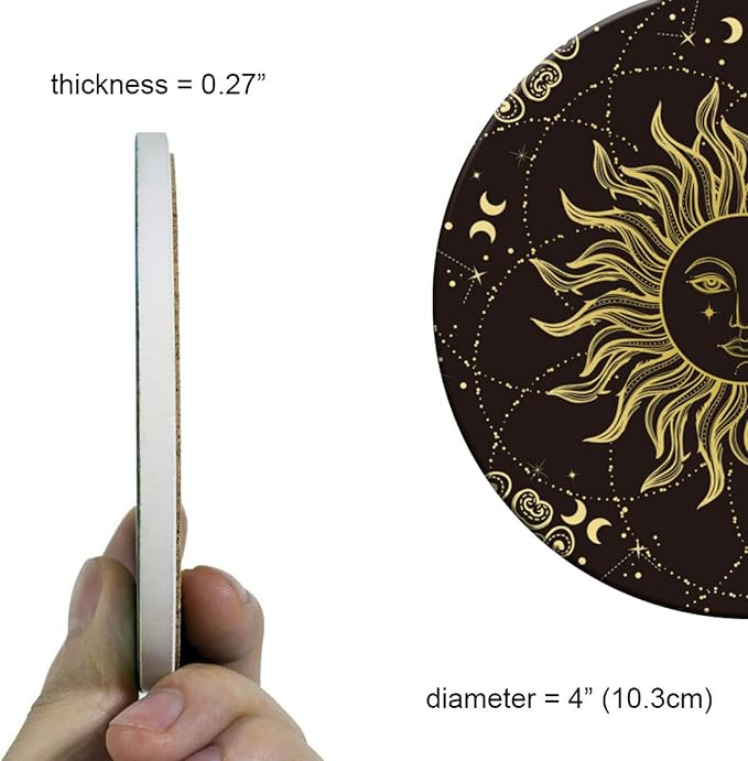 Coasters Set of 6 Tarot Style Pattern Ceramic Drink Coaster with Cork Base Modern Style Coasters for Mugs and Cups Office Kitchen 4 in