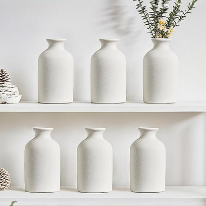 Modern White Small Ceramic Vase Set of 6 for Living Room Bedroom 4.72'' Minimalist Fresh Flower Vases for Home Decor Office Centerpieces Fireplace Nordic Style Gift for Fake Plant 6 Pack