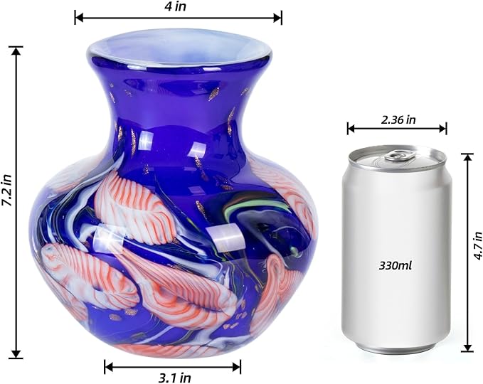 Glass Vases for Flower, Unique Hand Blown Purple Glass Vase, Modern Art Decorative for Home Living Room, Office, Table centerpieces, Bookshelves and Wedding Decorations (JG52)