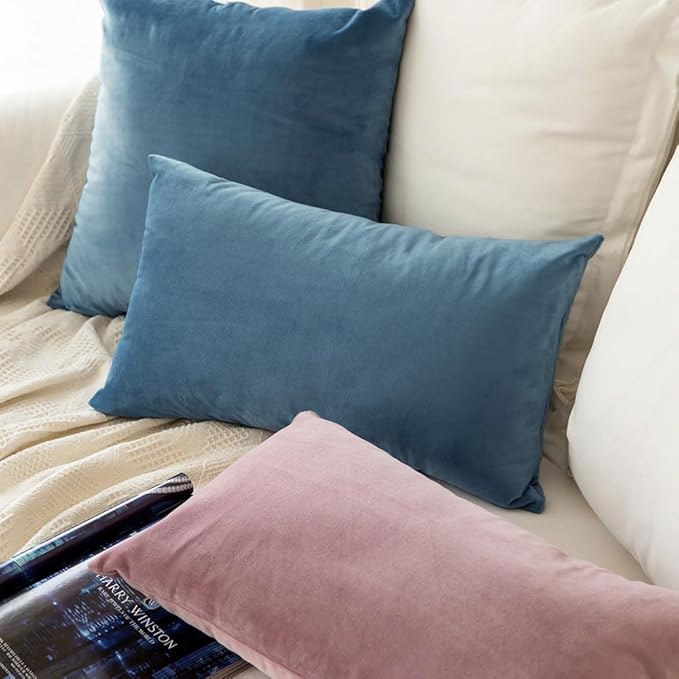 MIULEE Velvet Throw Pillow Covers 12x20 Inch, Pack of 2 - Light Blue, Soft Solid Lumbar Decorative Pillow Covers Modern Luxury Home Decor for Spring Couch Sofa Bedroom Livingroom
