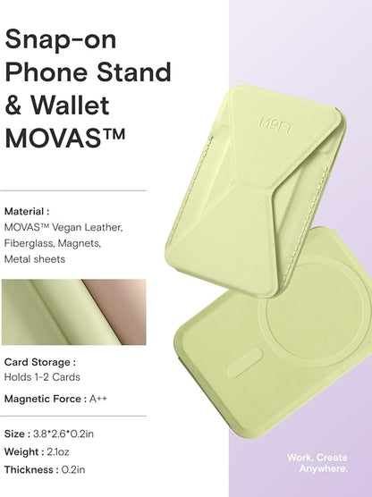 MOFT Magnetic Wallet Stand Compatible with iPhone 17/16/15/14/13/12 Series, Angle Adjustment & Magsafe Compatible MOVAS Phone Stand, Soft Avocado
