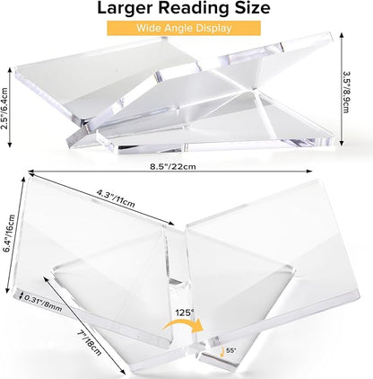 Acrylic Book Stand Clear Acrylic Book Holder, 8.5" x 6.4" x 3.5" Open Book Holder Stand for Display and Reading Cookbooks, Art Books, Bibles, Magazines - Home and Office (Clear, Medium)