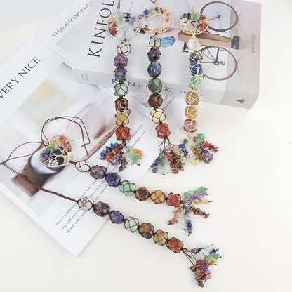 Anjiucc 7 Chakra Stone Healing Crystal Tree of Life Wall Hanging Home Interior Decoration，Window Decoration，Yoga Meditation
