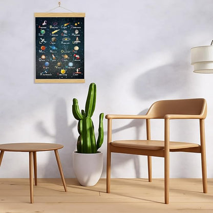 YGSDZY Alphabet Space Poster Wood Hanging, Canvas Aesthetic for Kid Room, Boys Bedroom Wall Decoration, Playroom Decors, ABC Alphabet Learning Hanging Poster for Home Classroom Decor, 11.8 * 15.7