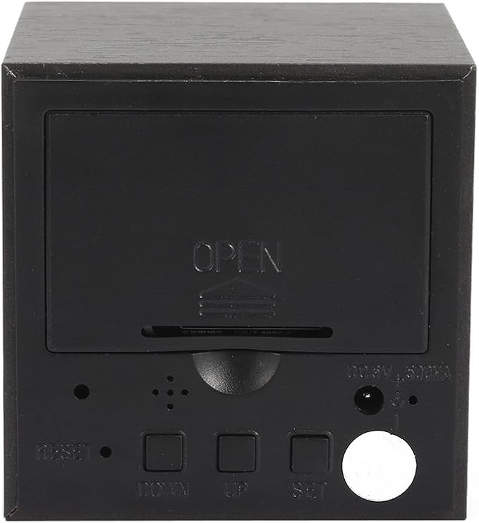 Lancoon Wooden Alarm Clock - Mini Cube LED Digital Clock with Time/Date/Temperature Display, 3 Levels Brightness and Voice Control Great for Home Office Travel - AC10Black_Blue