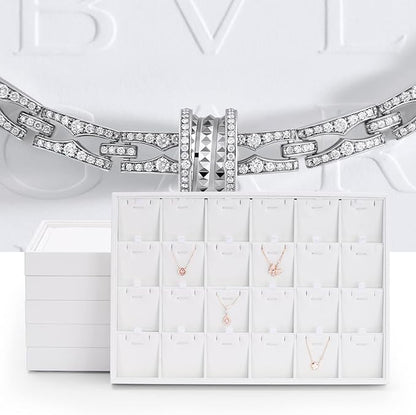 Oirlv Premium White Leather Stackable Jewelry Tray 24 Grid Jewelry Drawer Organizer Trays Rings Earrings Storage