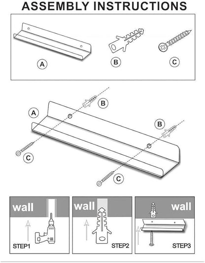 4 Pcs Acrylic Floating Shelves, 15" Wall Mounted Bookshelves Farmhouse Shelves for Display Book Photo Figures Plants, Display Shelf Organizer for Bedroom Living Kitchen Room Storage