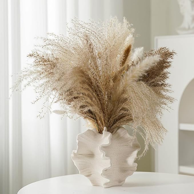 Modern Art Ceramic Coral Flower Vase Home and Office Decoration Sculpture Work Bohemian Decoration Coffee Table Office Bookshelf Living Room Decor (White)