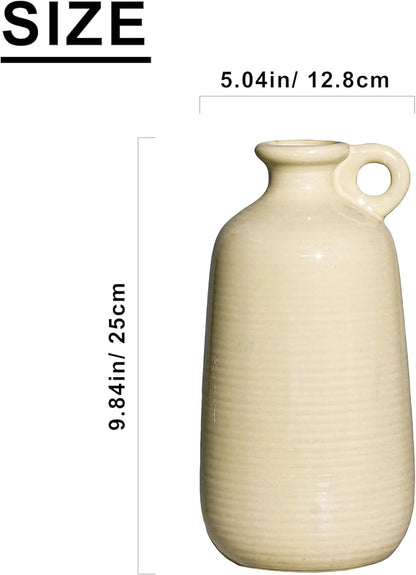 Sunddo Ceramic Flower Vase, 10 Inch Tall Modern Decorative Vase with Handle, Neutral Decor for Entryway, Living Room, Table Shelf, Bookshelf, Mantel Decor
